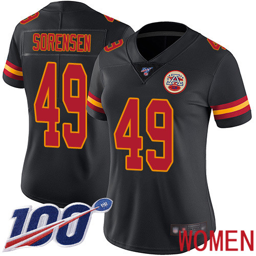 Women Kansas City Chiefs #49 Sorensen Daniel Limited Black Rush Vapor Untouchable 100th Season Nike NFL Jersey